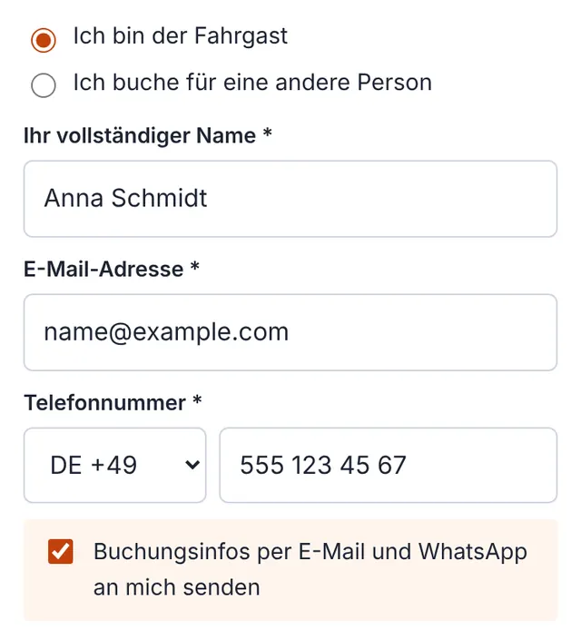 Screenshot unseres Buchungsformulars: Angeben, wer reist